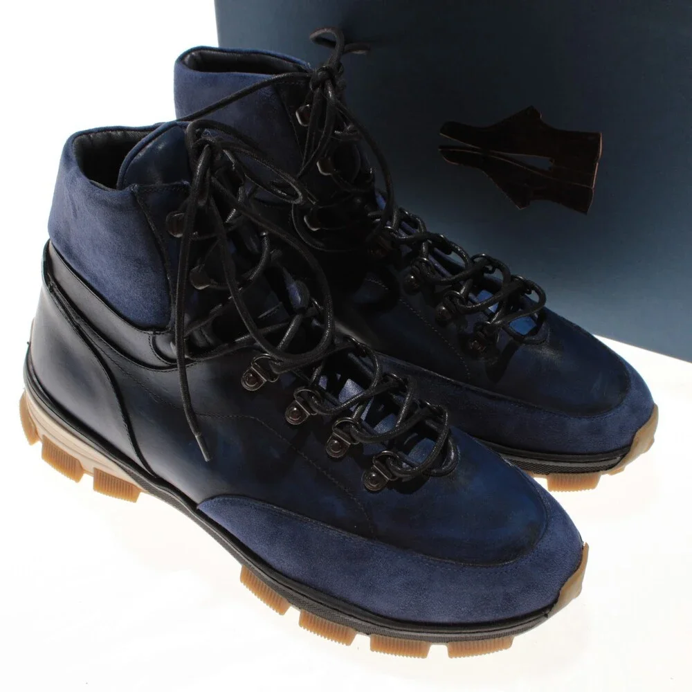 Di Bianco NWB Lace Up Boots Size 9 US in Blue Leather & Suede Made in Italy